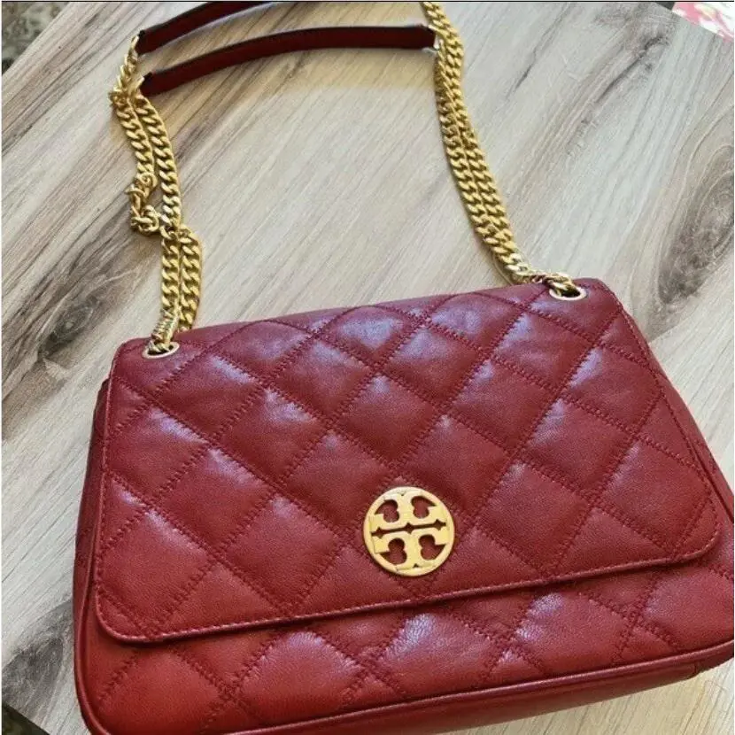 Tory Burch Willa Quilted Leather Shoulder Chain Crossbody 87862 Redstone/610