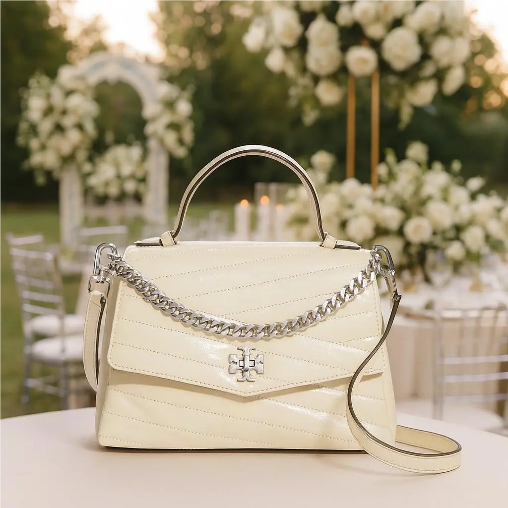 Tory Burch Kira Chevron Textured Cream Leather Top-handle Satchel/crossbody