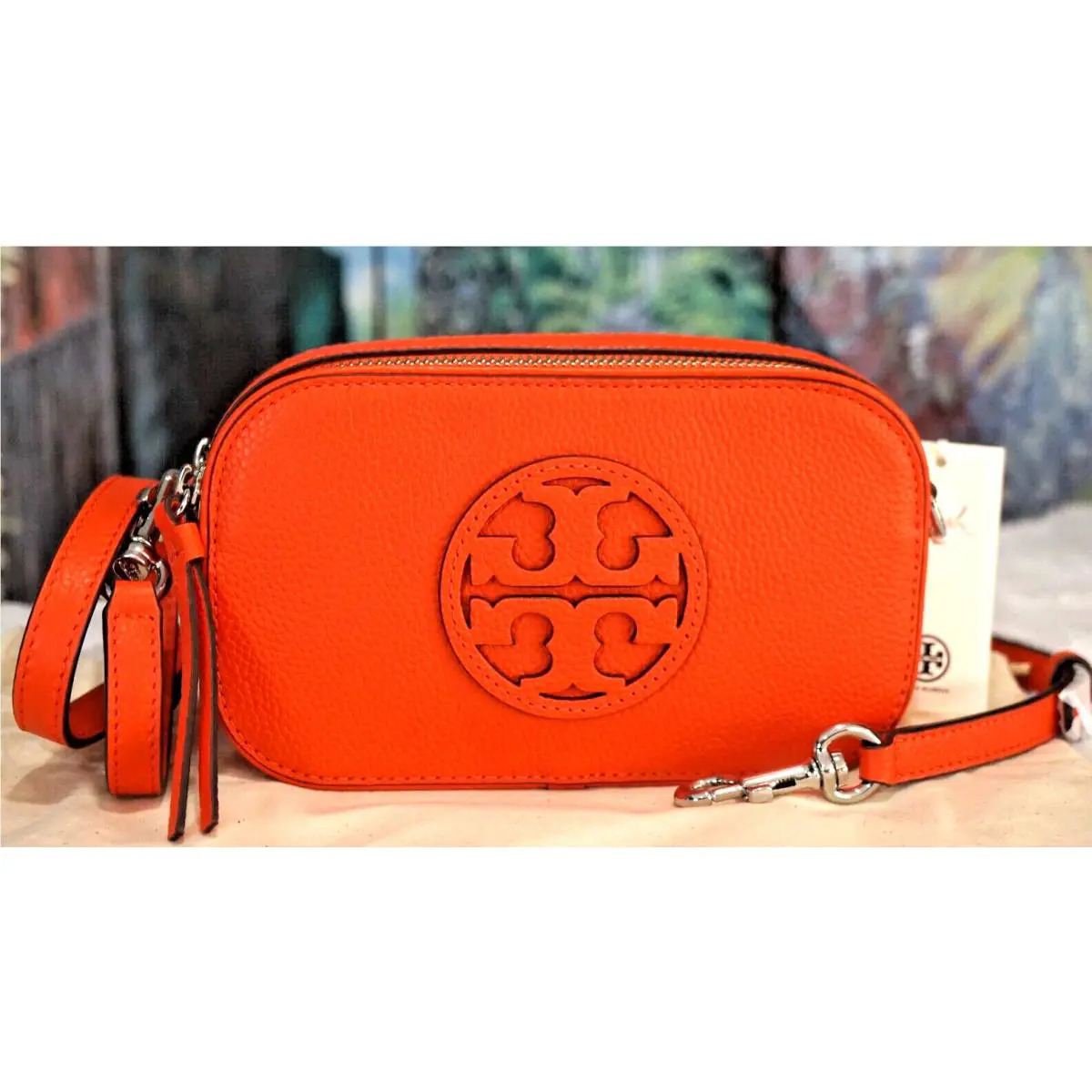 Tory Burch Miller Logo Mini Crossbody Bag In Poppy Red Pebbled Leather