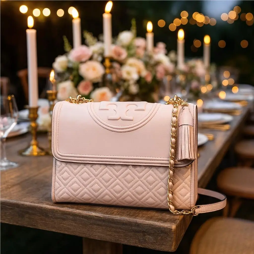 Tory Burch Fleming Pink Quilted Leather Convertible Shoulder Crossbody Bag