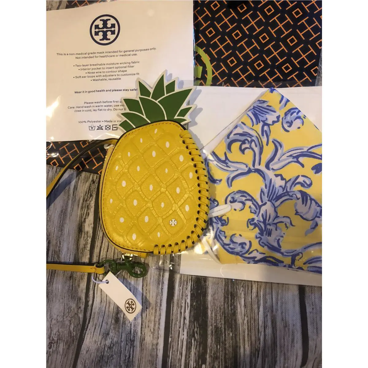 Tory Burch Pineapple Key Fob Clip On Coin Purse Bag Fob Small Holder Mask