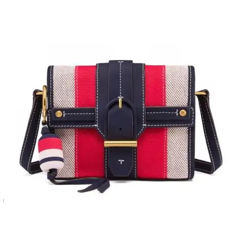Tory Burch Canvas and Suede Crossbody Handbag Natural / Tory Navy