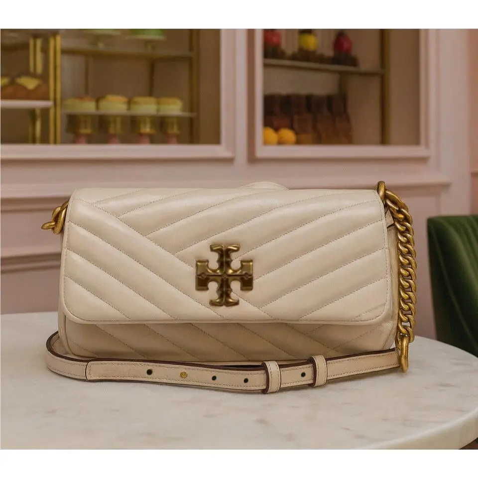 Tory Burch Kira Chevron Cream Leather Small Convertible Shoulder Bag