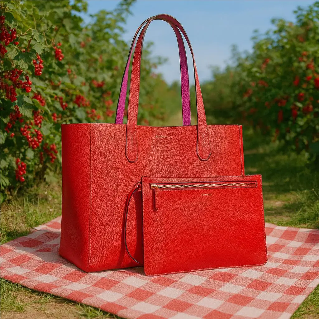 Tory Burch Perry Brilliant Red/crazy Pink Leather Reversible Mini Tote Bag