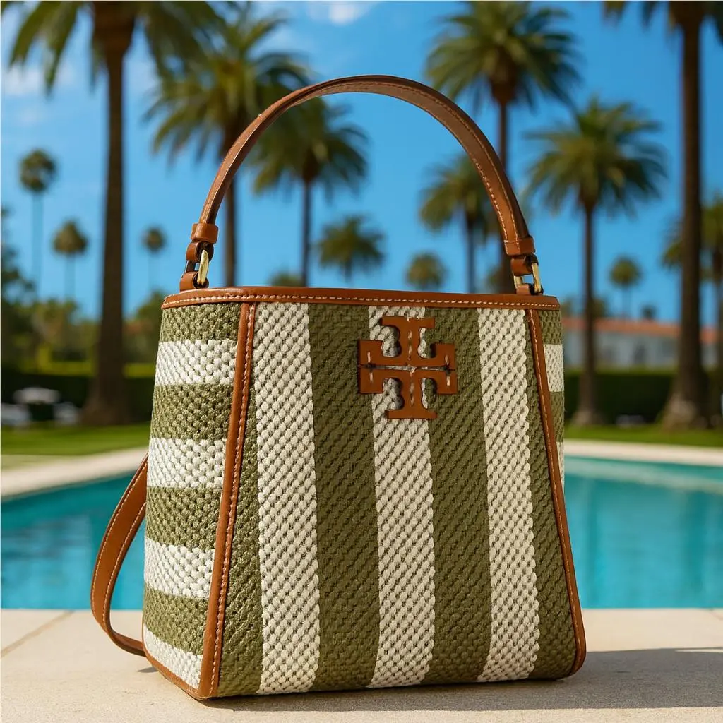 Tory Burch Mcgraw Stripe Small Bucket Tote/shoulder Bag/crossbody Bag