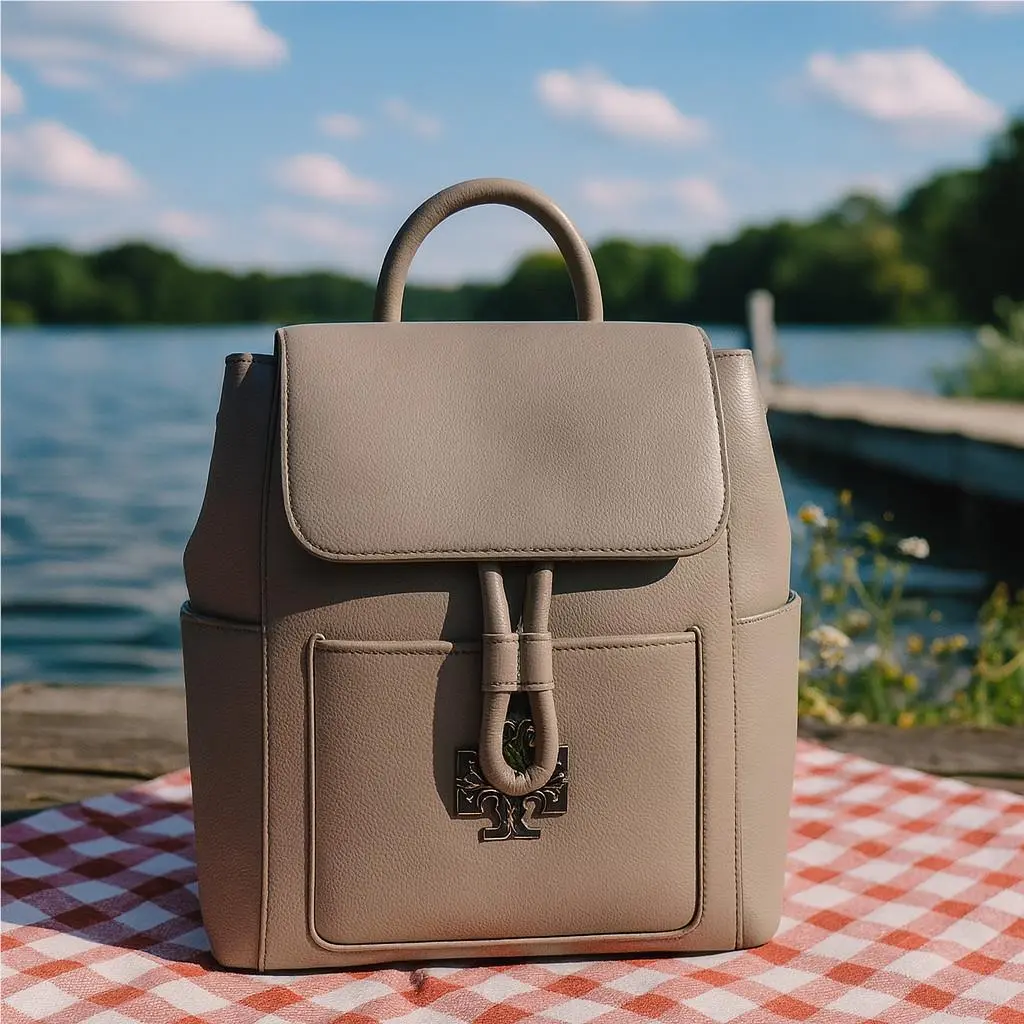 Tory Burch Britten French Gray Leather Backpack