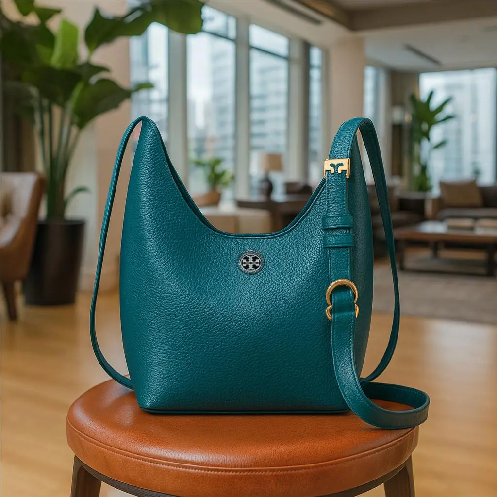 Tory Burch Perry Turquoise Leather Small Crossbody Hobo Bag