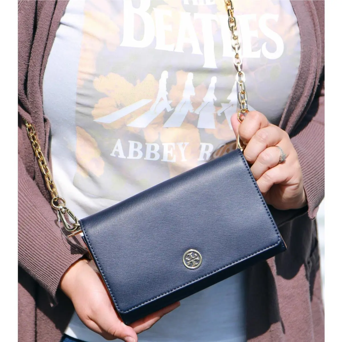 Tory Burch Robinson Chain Wallet Tory Navy