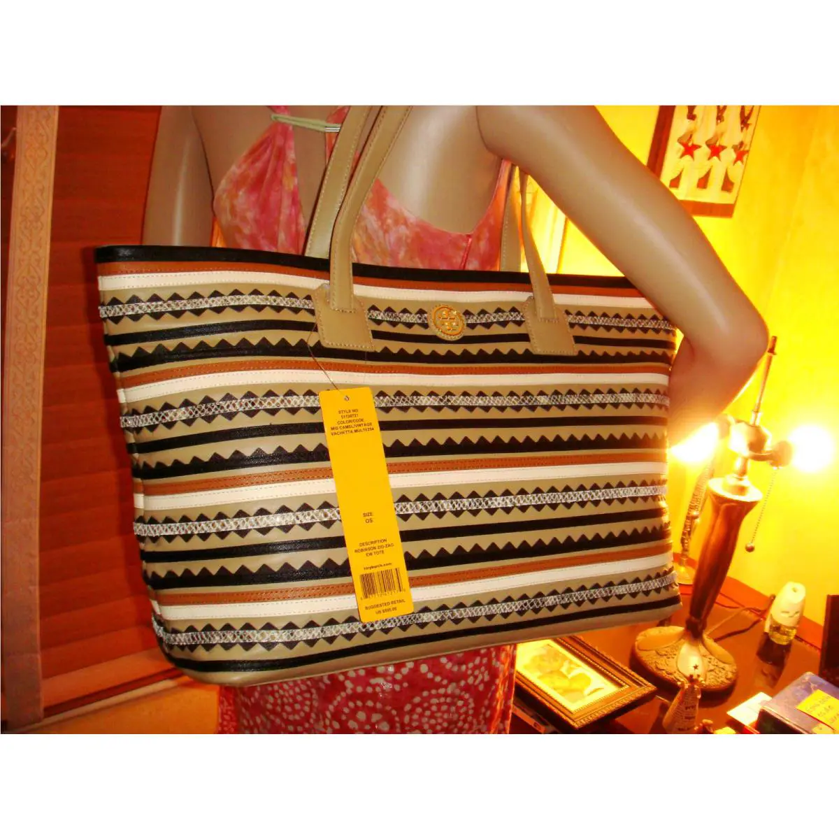 Tory Burch Large Robinson Zigzag EW Camel/vachetta Tote