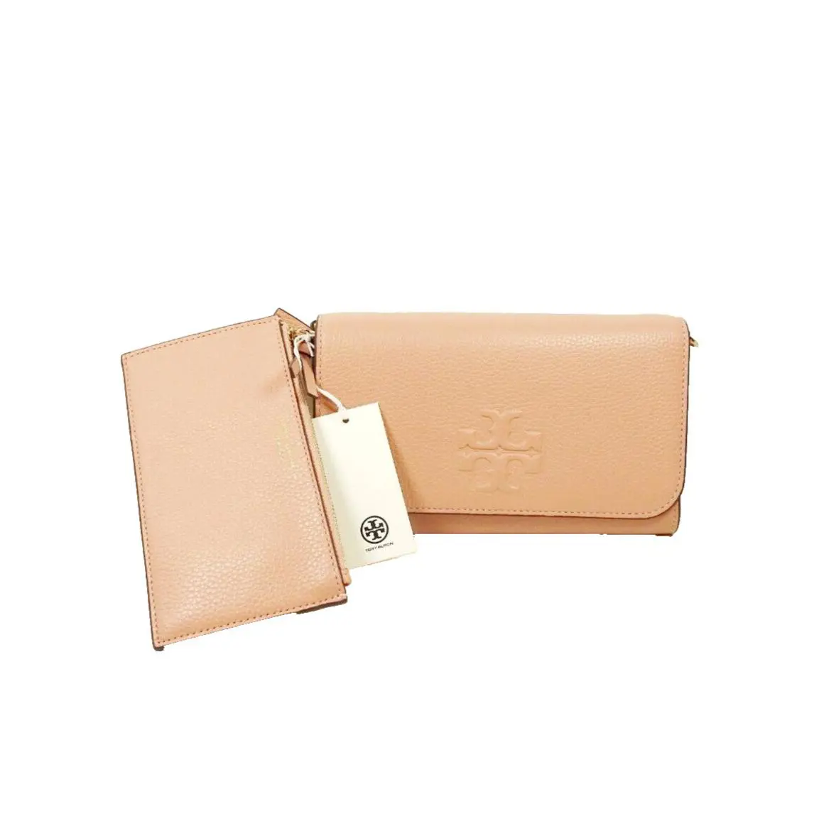 Tory Burch Thea Pebbled Leather Gold Hardware Crossbody Bag with Flat Wallet