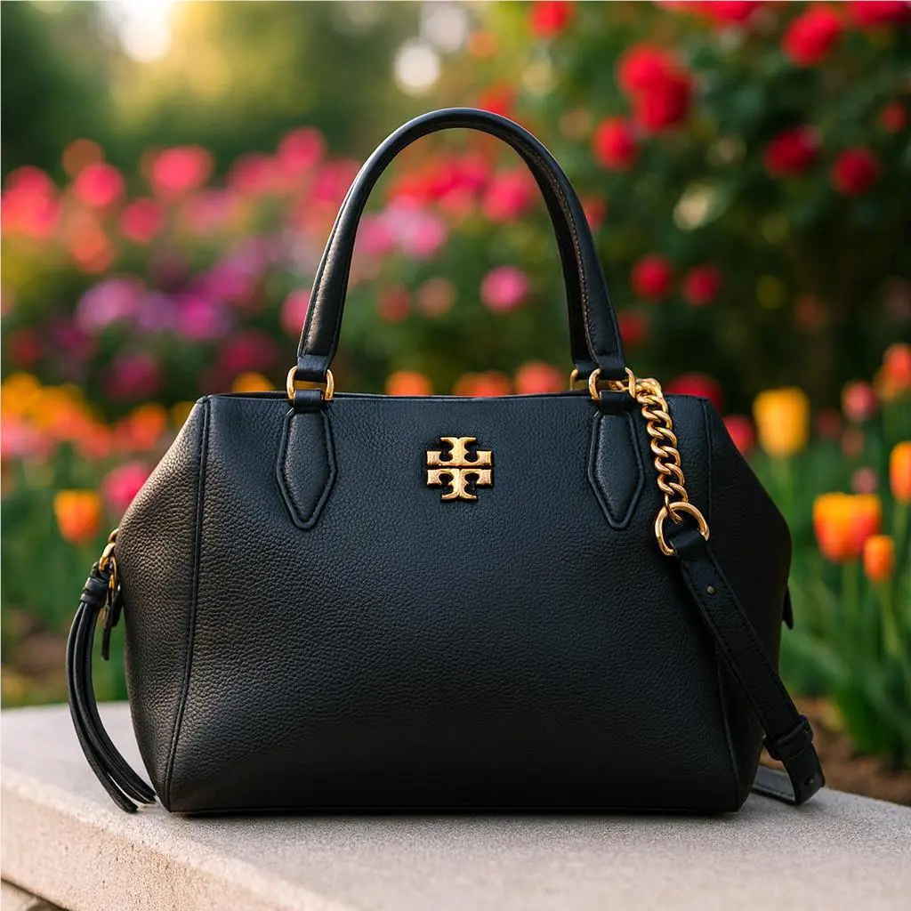 Tory Burch Kira Black Pebbled Leather Satchel/shoulder Bag/crossbody Bag