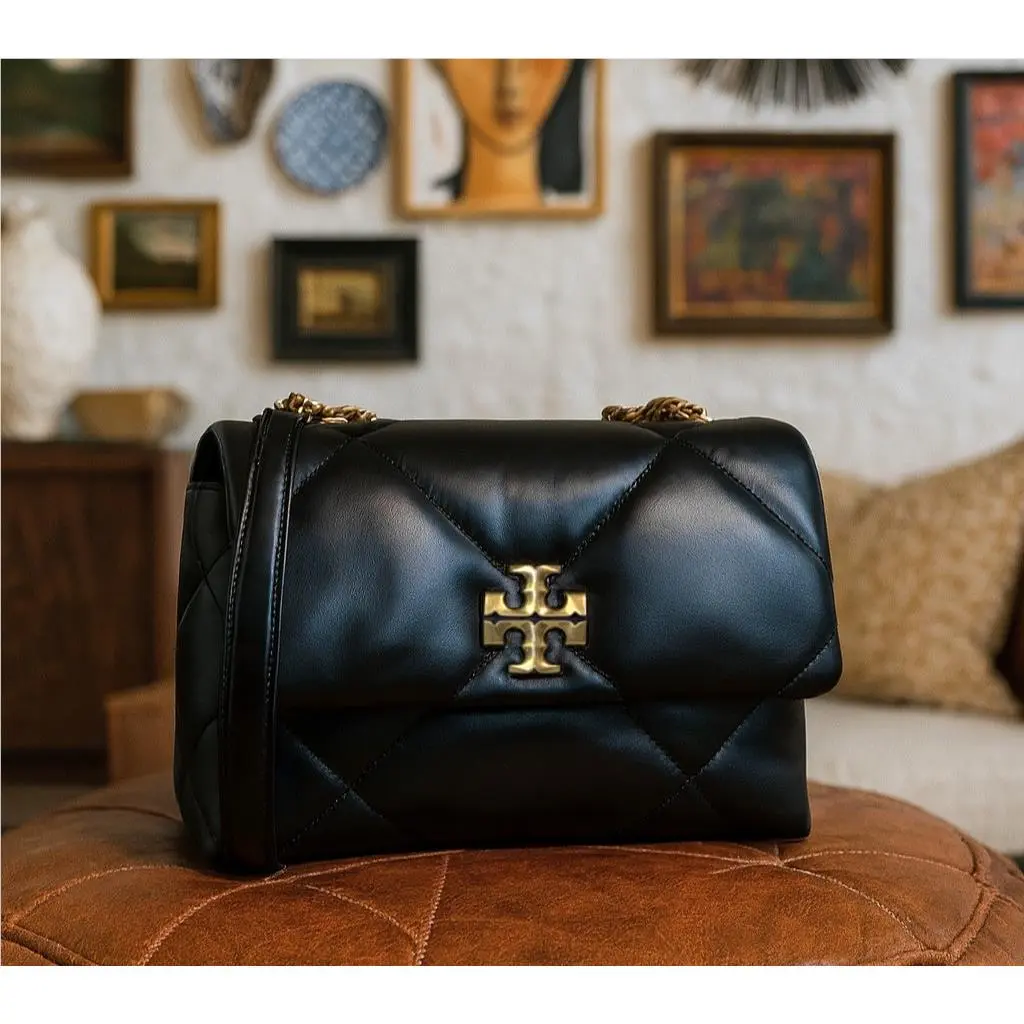 Tory Burch Kira Diamond Quilt Black Leather Small Convertible Shoulder Bag