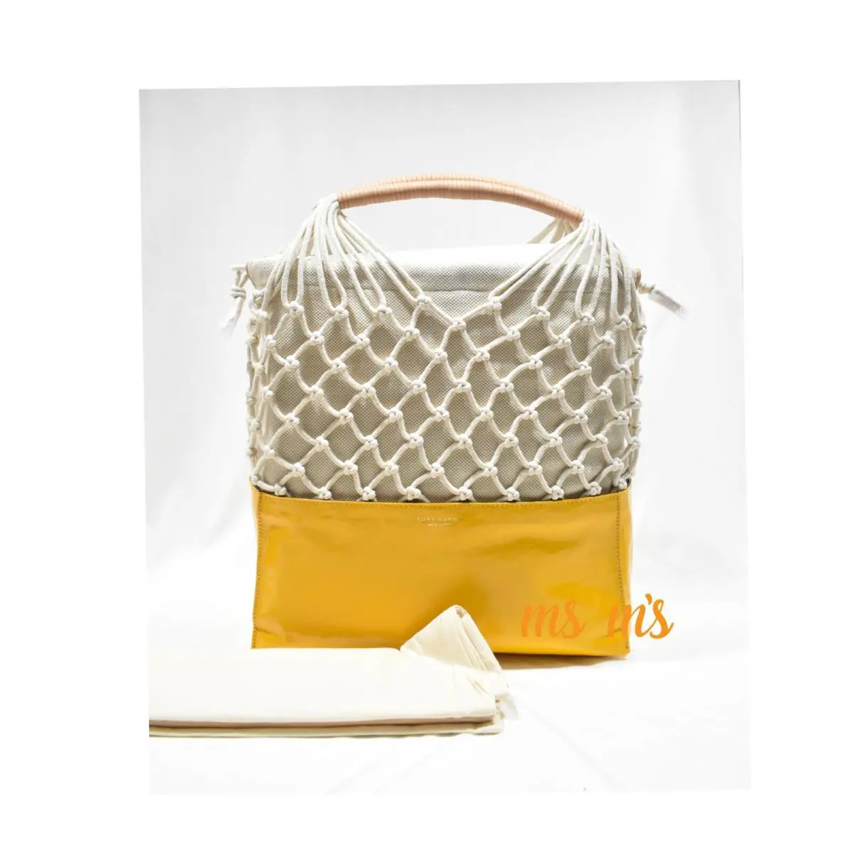 Tory Burch Large Solar Yellow Sandrine Patent Leather Net Tote Hobo Shoulder