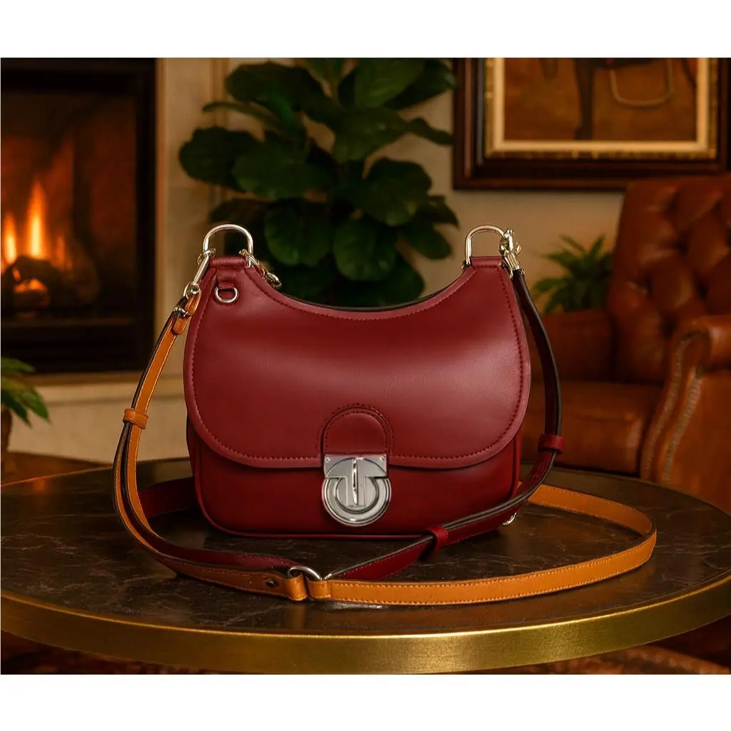 Tory Burch James Berry Red Small Saddle Bag/shoulder Bag/crossbody Bag