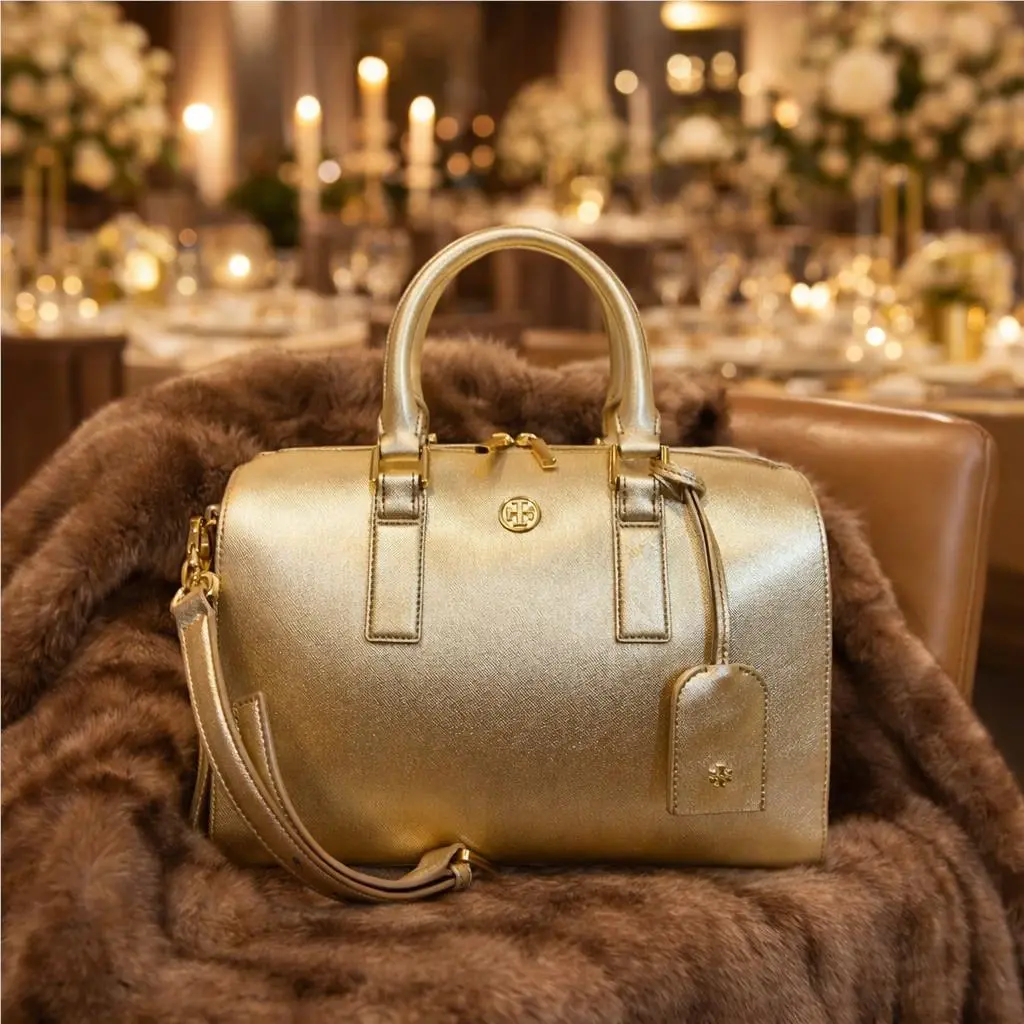 Tory Burch Robinson Gold Saffiano Leather Top Handle Satchel/crossbody Bag