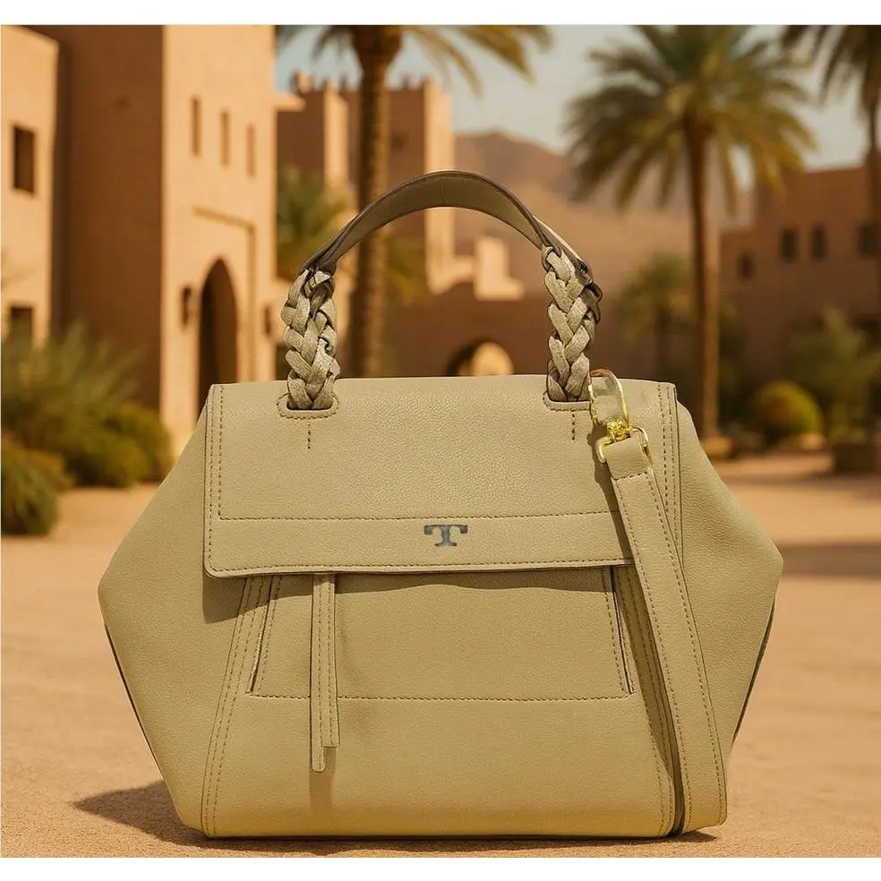 Tory Burch Half-moon Sand Dune Yellowsh Beige Leather Small Satchel Bag