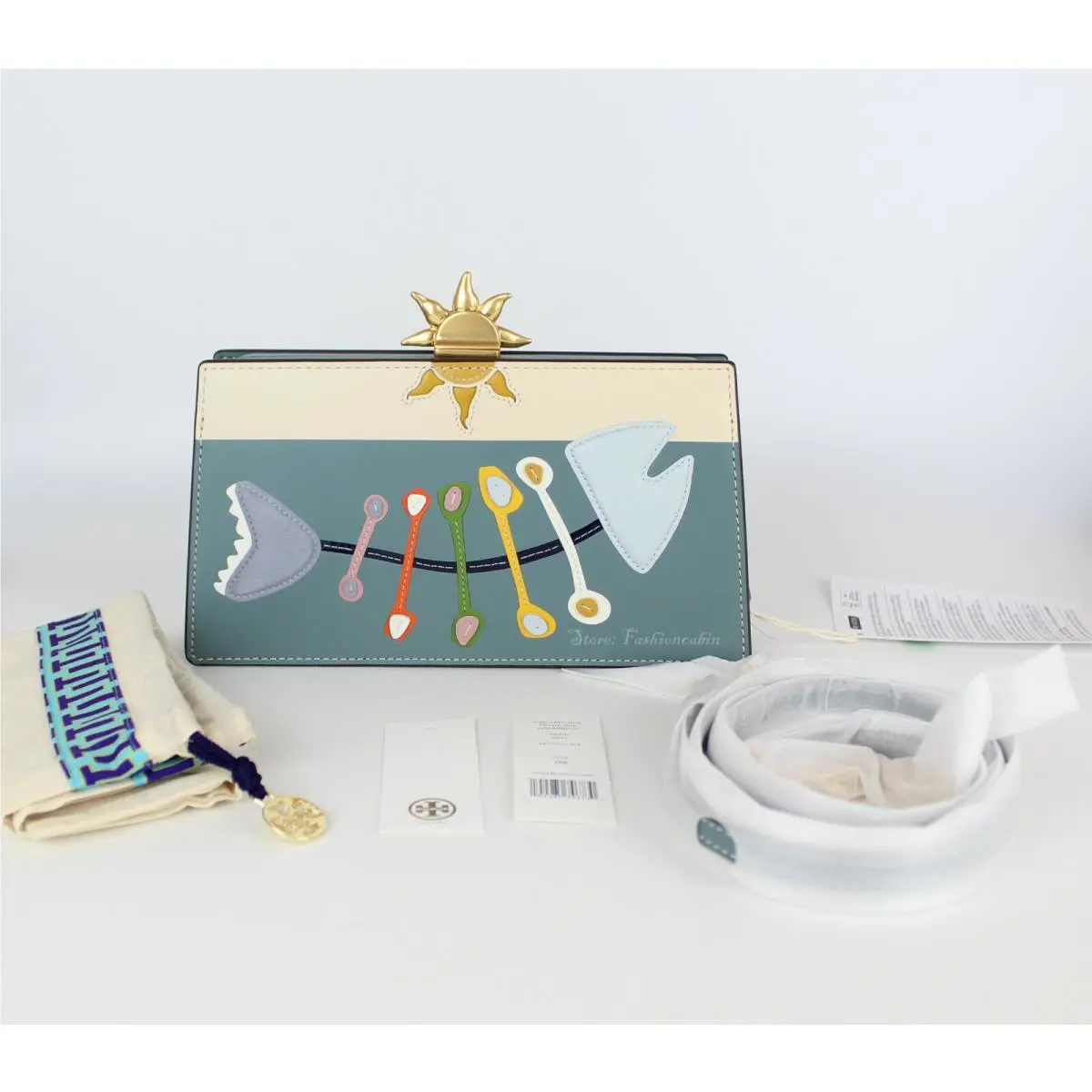 Tory Burch Fish-appliqué Frame Crossbody Bag Arctic