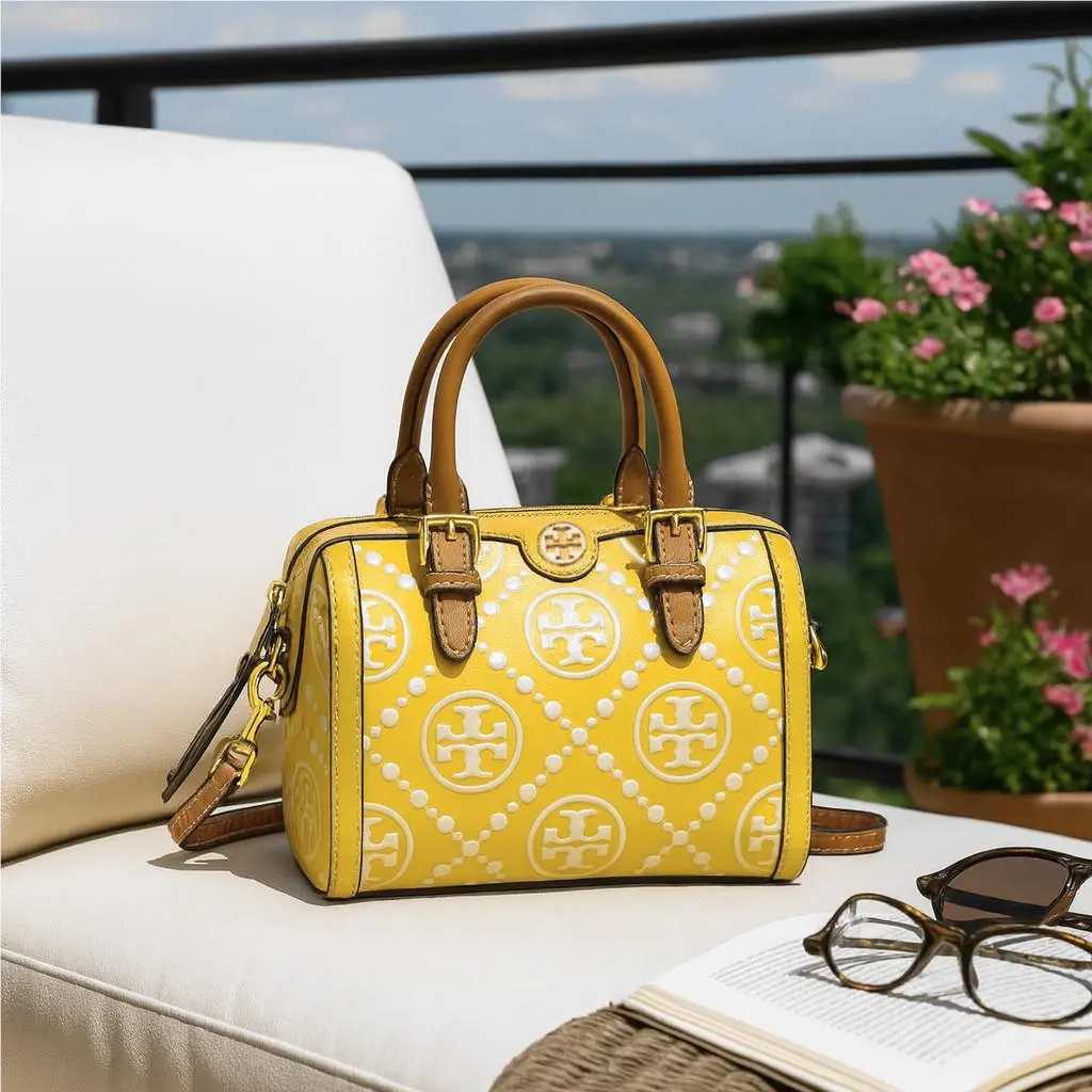 Tory Burch T Monogram Yellow Contrast Embossed Mini Satchel/crossbody Bag