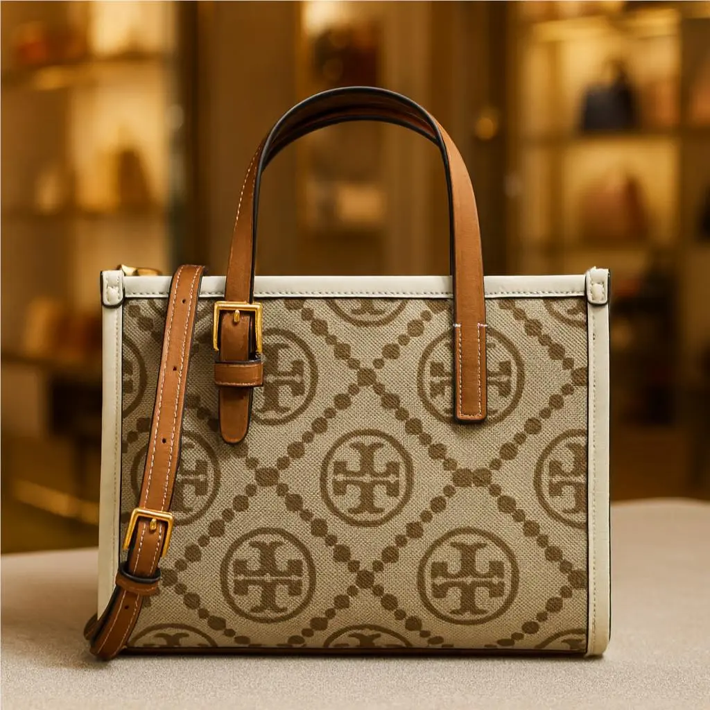 Tory Burch T Monogram Hazel/ivory Jacquard Mini Tote w/ Crossbody Long Strap