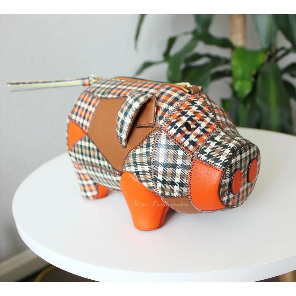 Tory Burch Peggy The Pig Leather Mini Bag Green Glenn Plaid