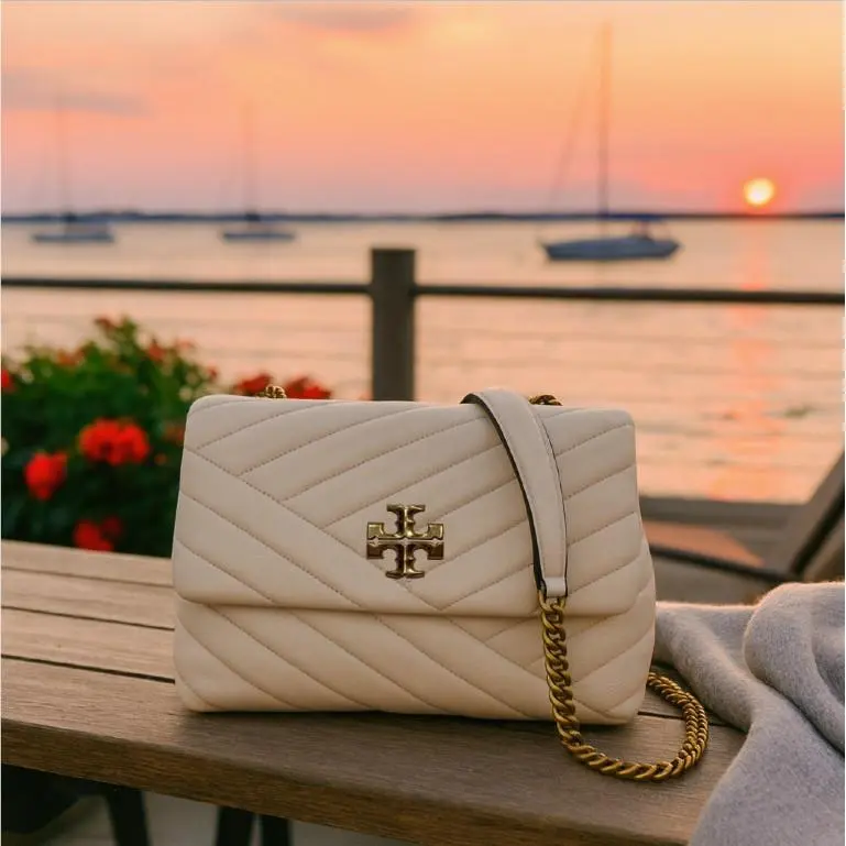 Tory Burch Kira Chevron Cream Leather Small Convertible Shoulder/crossbody Bag