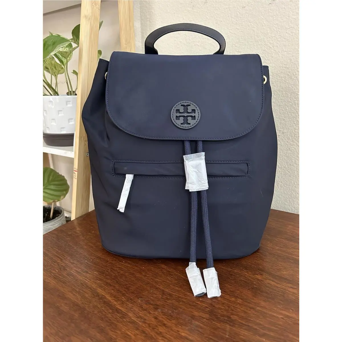 Tory Burch Navy Nylon Flap Drawstring Backpack 73207