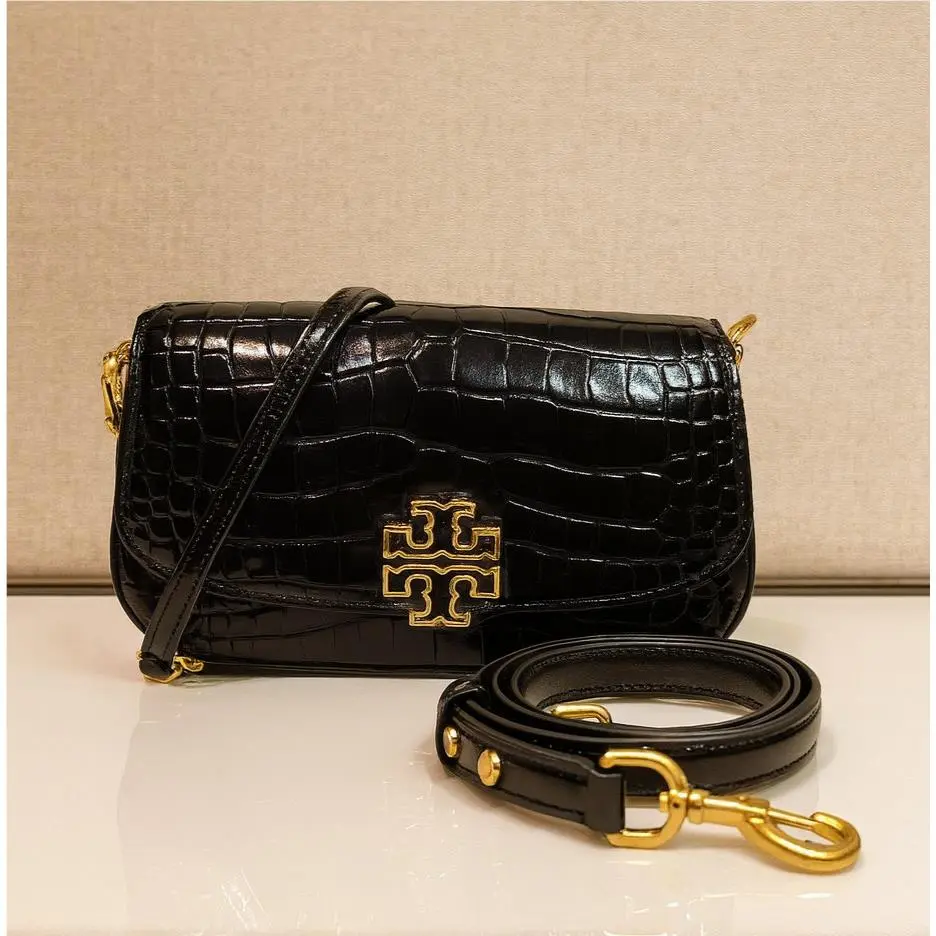 Britten Black Embossed Leather Convertible Clutch/crossbody Bag by Tory Burch
