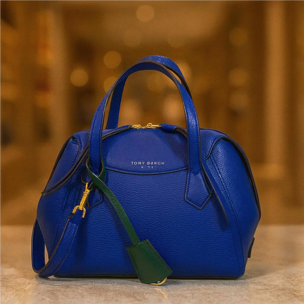 Tory Burch Perry Nautical Blue Leather Small Satchel/shoulder/crossbody Bag