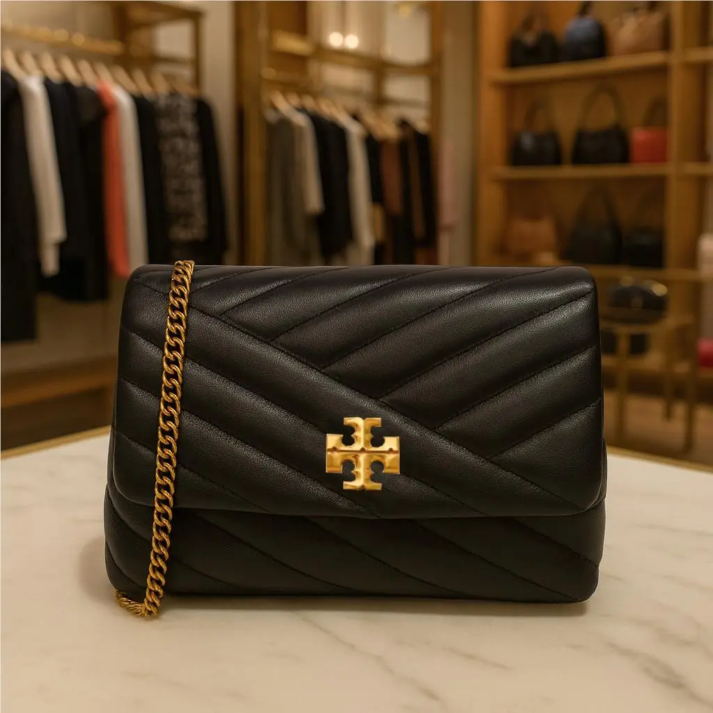 Tory Burch Kira Chevron Black/brass Mini Convertible Shoulder/crossbody Bag