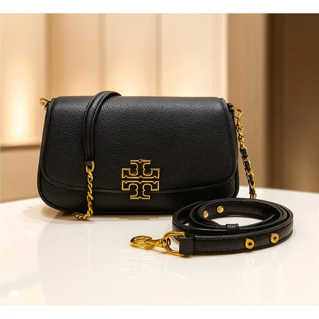 Tory Burch Britten Black Leather Convertible Shoulder Bag/crossbody/clutch