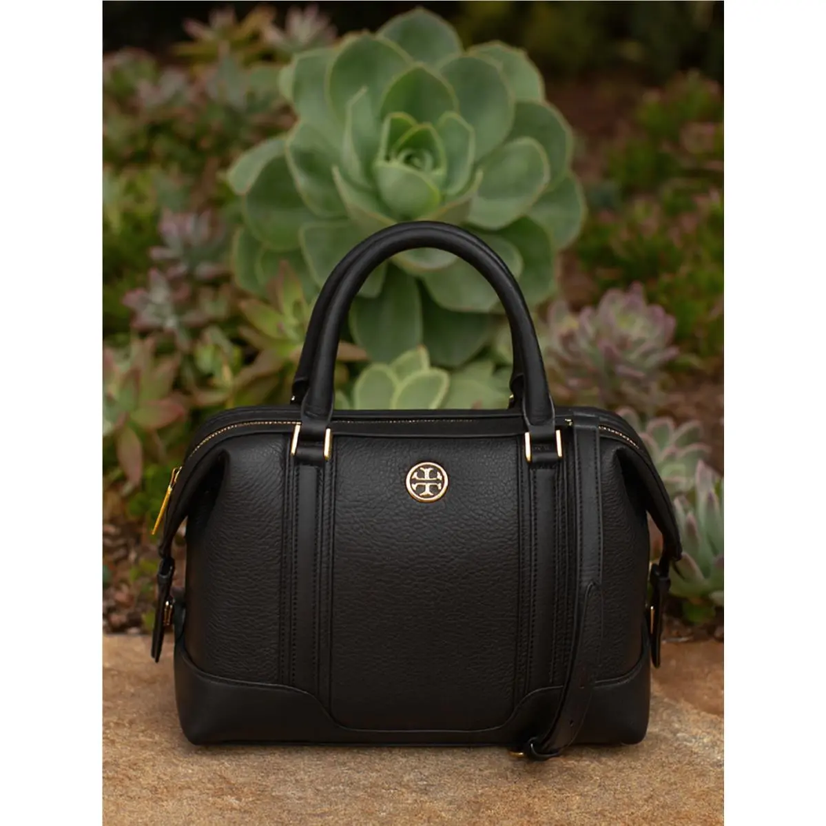 Tory Burch Landon Black Leather Top Handle Satchel/shoulder/crossbody Bag