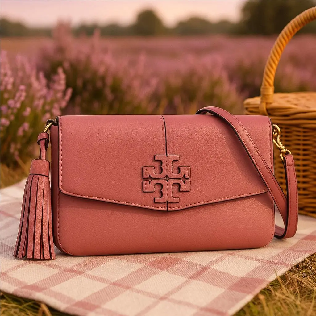 Tory Burch Mcgraw Pink Magnolia Leather Crossbody Bag/shoulder Bag/clutch