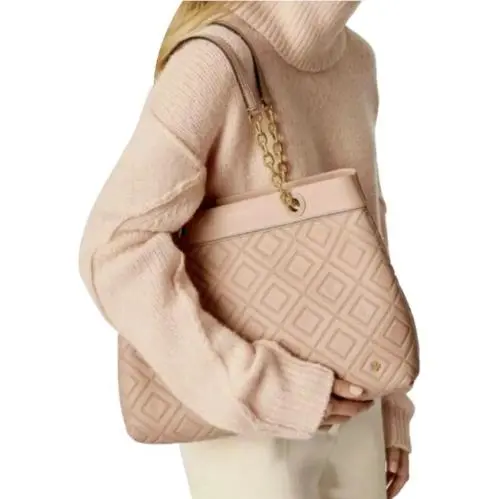 Tory Burch Fleming Tote Bag Leather Chain Strap Mink