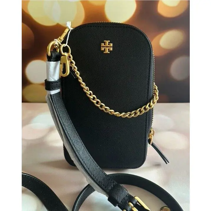 Tory Burch Emerson Black Leather Phone Crossbody Bag
