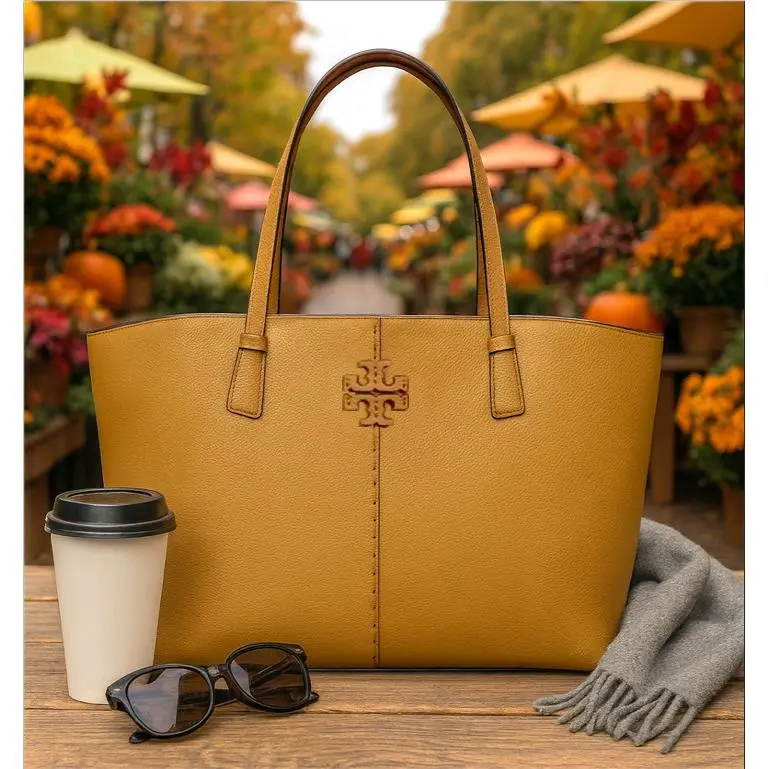 Tory Burch Mcgraw Tiramisu Tan Leather Large Shopper Shoulder Tote Bag