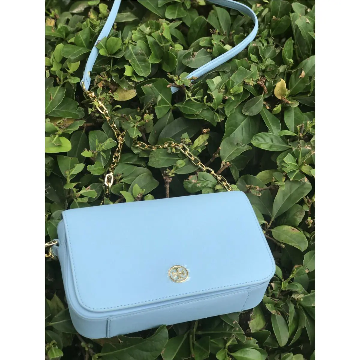 Tory Burch Robinson Chain Strap Crossbody Riveria Blue Saffiano Leather