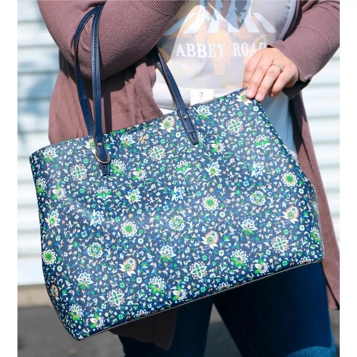 Tory Burch Kerrington Midnight Floral Square Tote