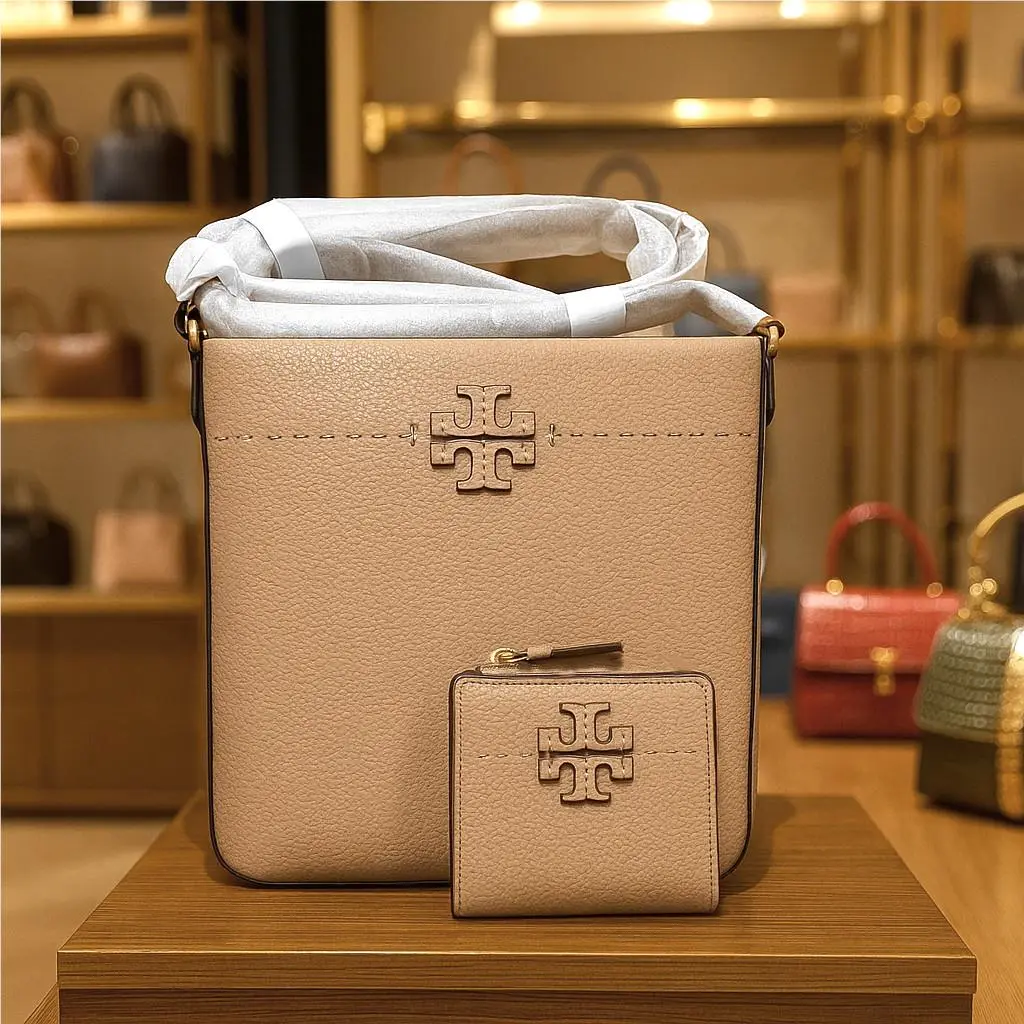 Tory Burch Mcgraw Devon Sand Beige Swingpack/crossbody Bag + Mini Wallet Set