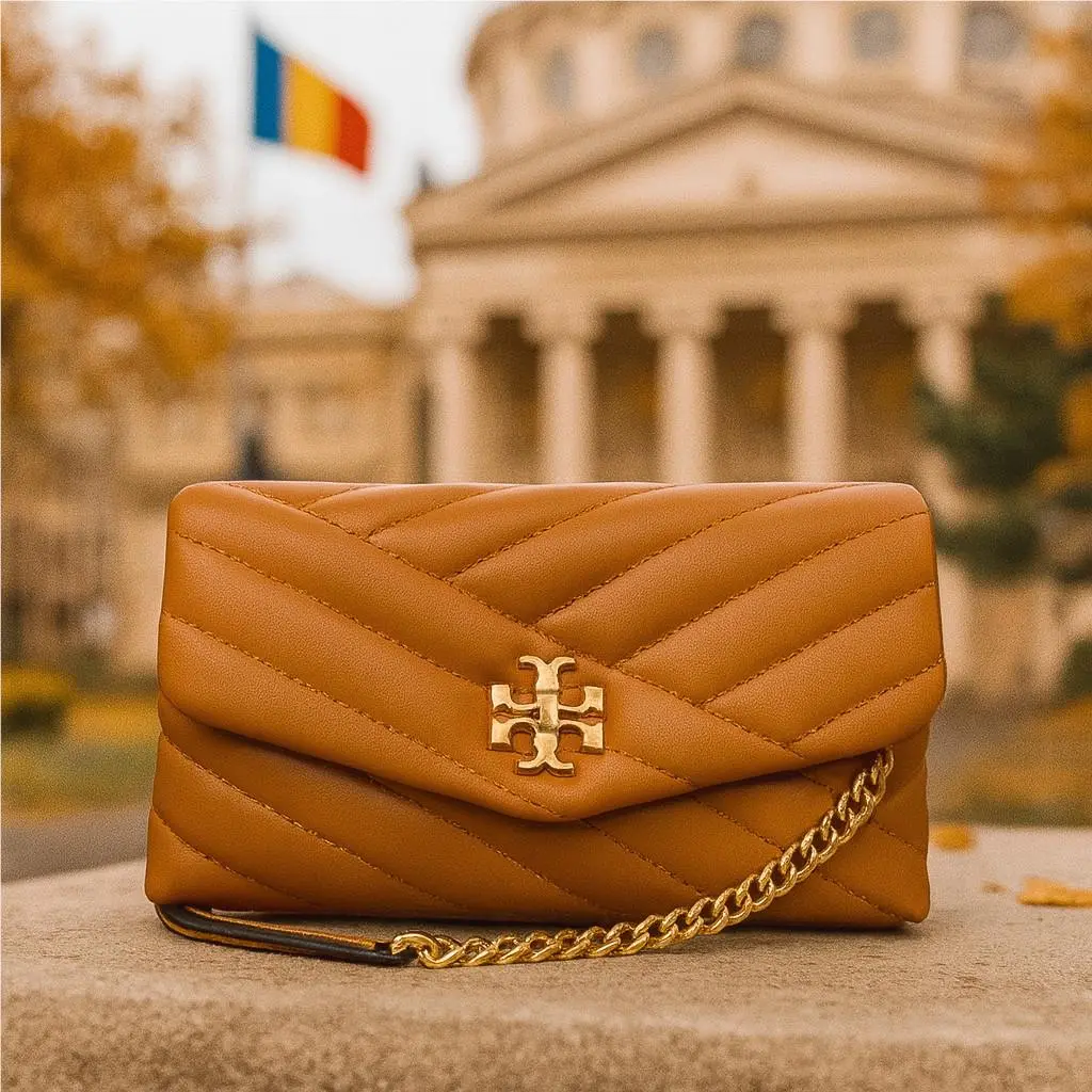 Tory Burch Kira Chevron Squash Orange/brass Chain Wallet/crossbody Bag