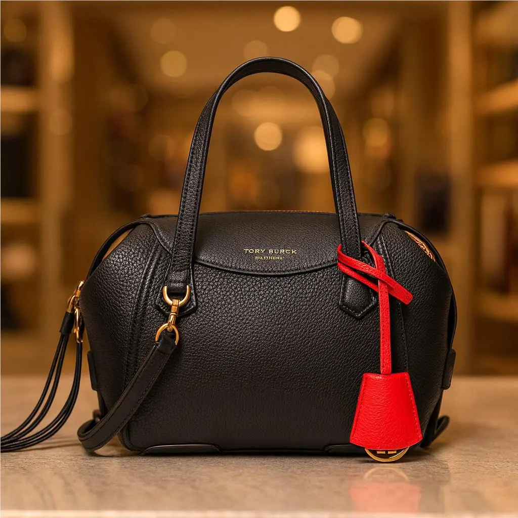 Tory Burch Perry Black Leather Small Satchel/shoulder Bag/crossbody Bag