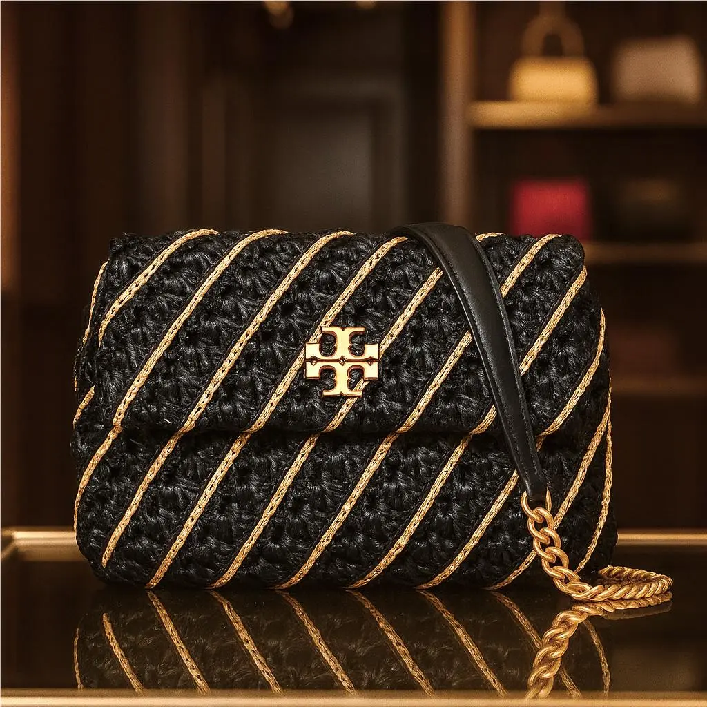 Tory Burch Kira Black Crochet Small Convertible Shoulder Bag/crossbody Bag