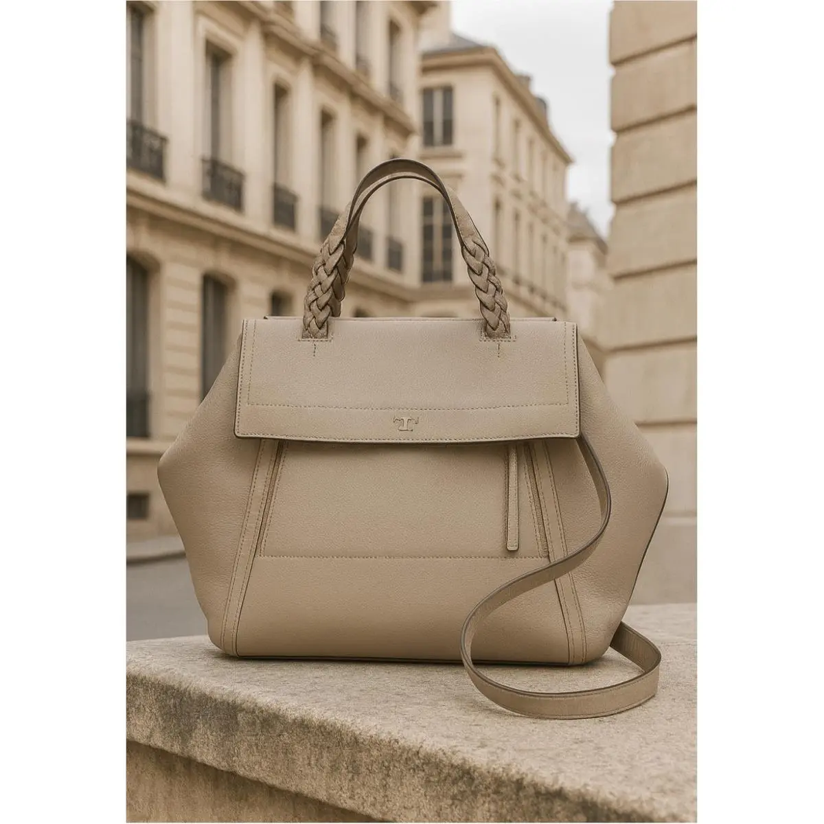 Tory Burch Half-moon Gray Leather Small Satchel/shoulder/crossbody Bag