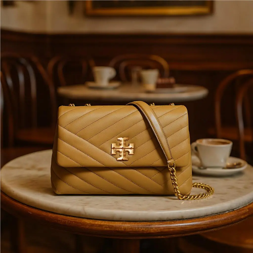 Tory Burch Kira Chevron Beige Tan Small Convertible Shoulder Bag/crossbody Bag