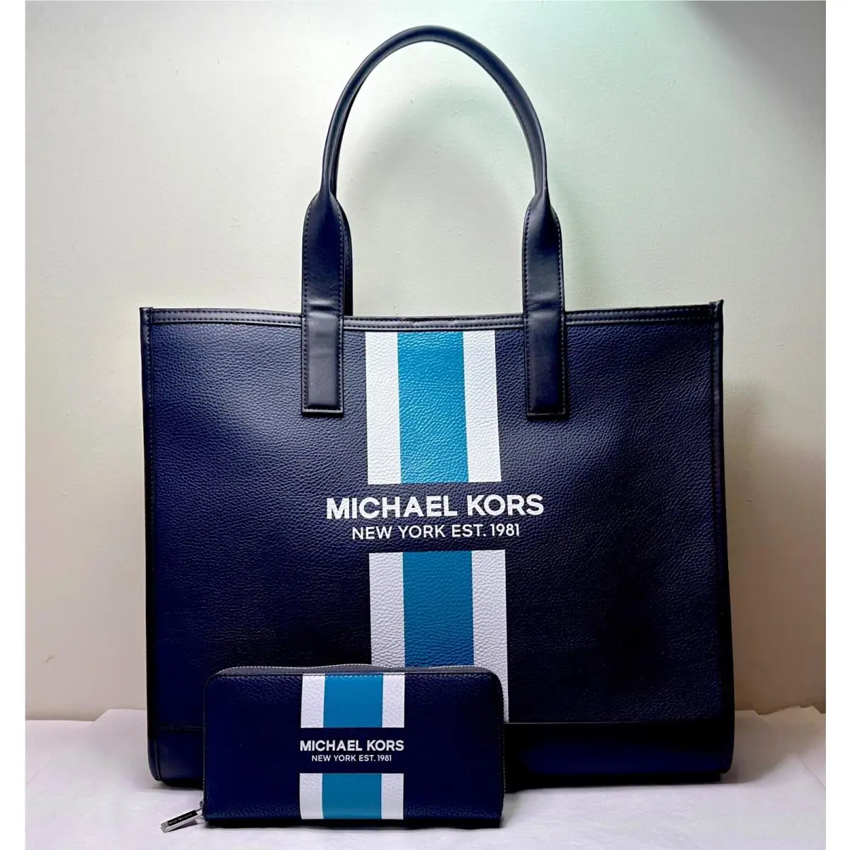 Michael Kors Cooper XL Blue Embossed Pebbled Leather Structured Commuter Bag