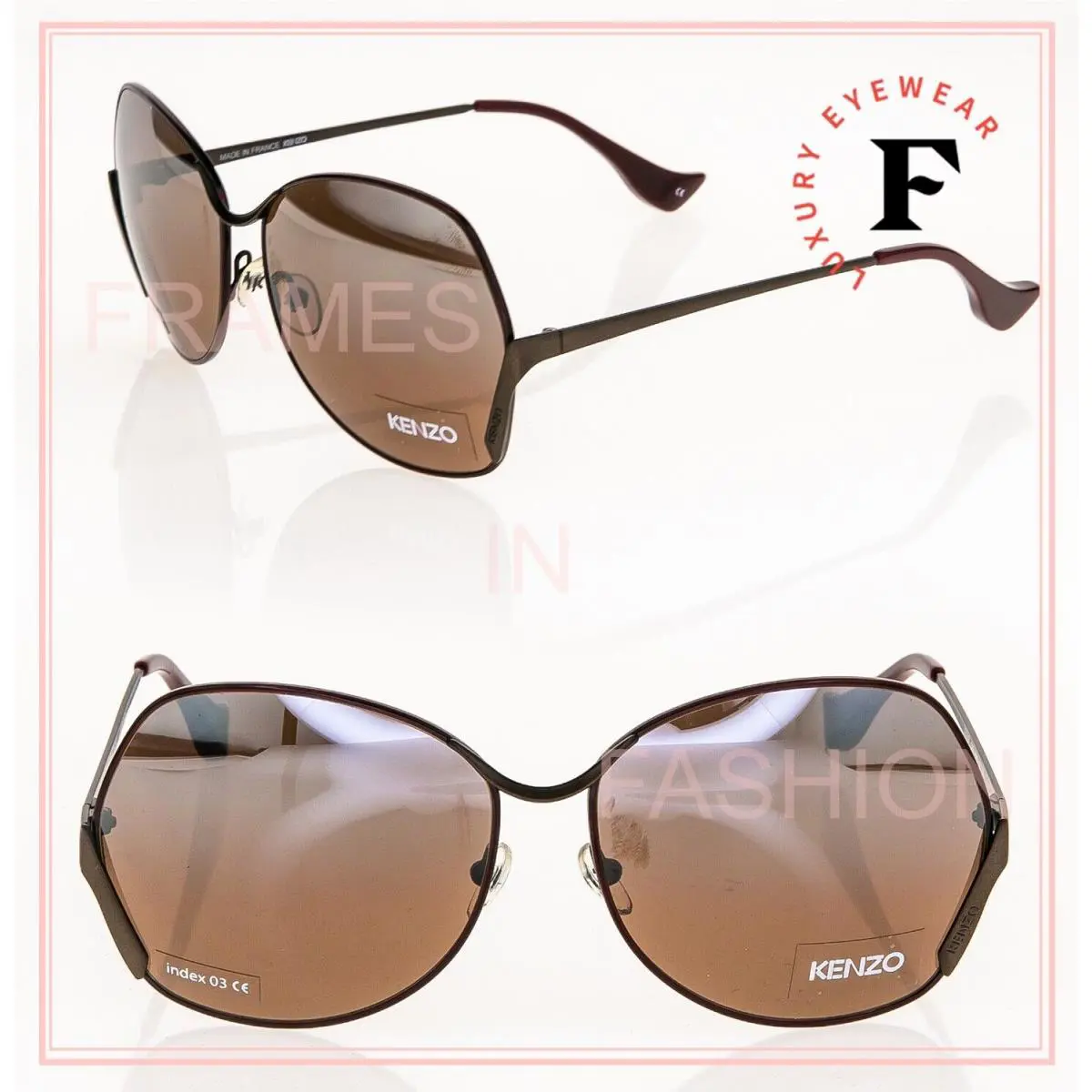 Kenzo KZ3137 Bronze Brown Burgundy Mirrored Oversized Retro Sunglasses 3137