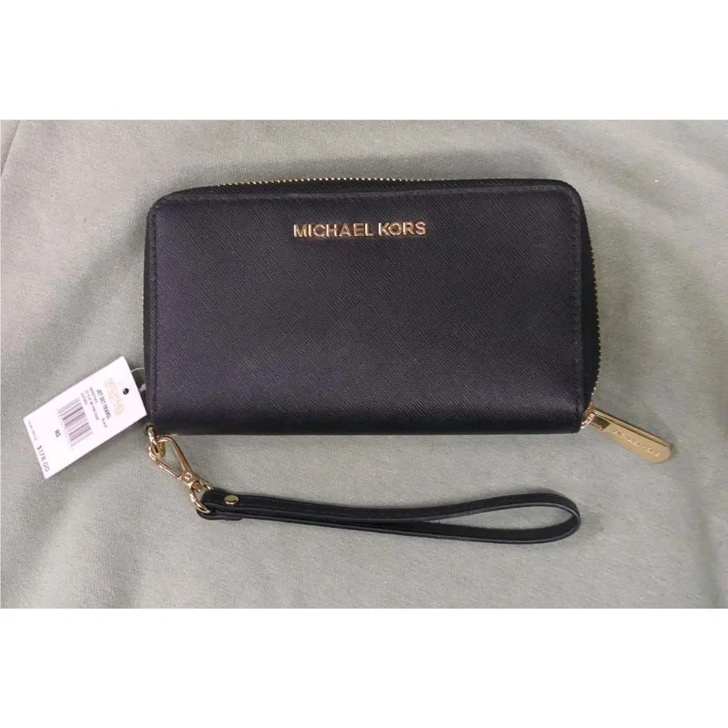 Michael Kors Jet Set Travel Wallet Wristlet Scarlet Leather LG Flat MF Phn Case