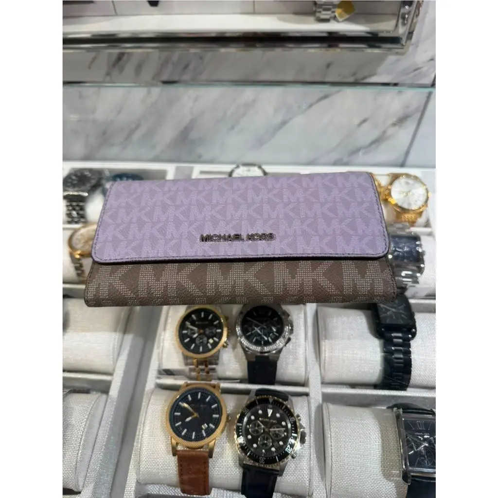 Michael Kors Jet Set Travel MK Logo Tri-fold Bills Card Wallet Women Lilac - Purple