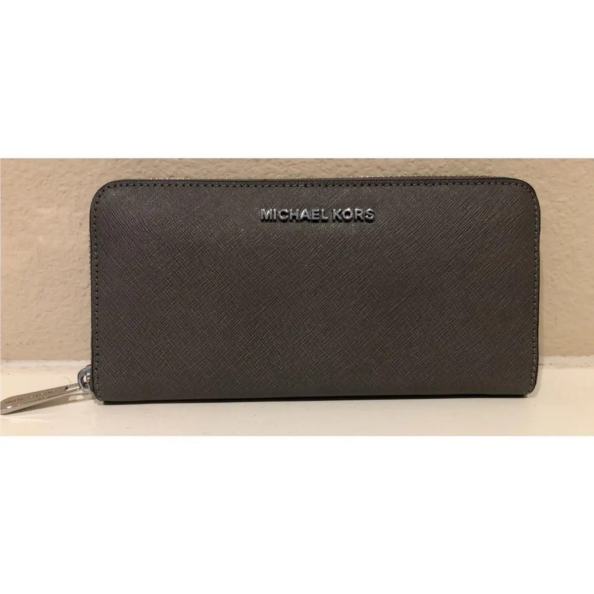 Michael Kors Jet Set Travel Zip Around Continental Leather Wallet - Steel Grey