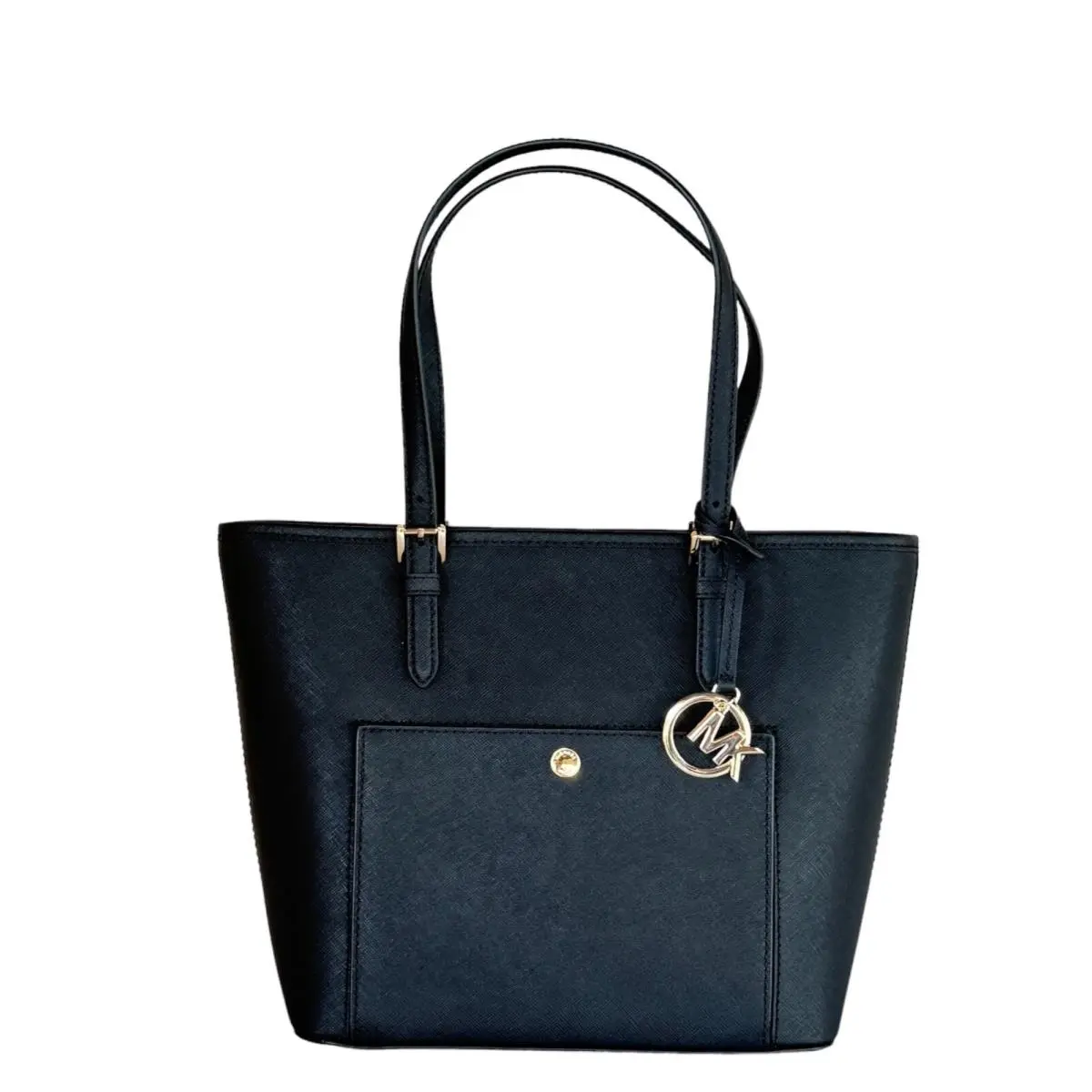 Michael Kors Jet Set Item Medium Top Zip Pocket Tote Shoulder Bag Black