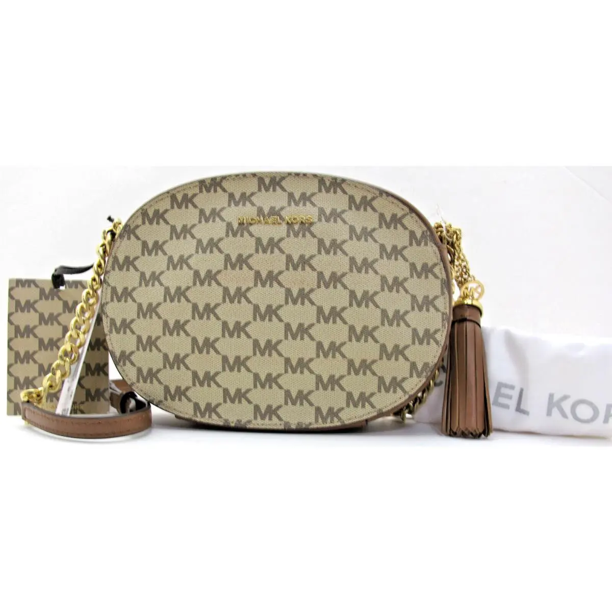 Ginny MD Messenger MK Monogram Crossbody Natural/cherry Gold by Michael Kors